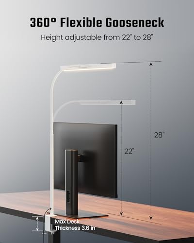 SUPERDANNY LED Desk Lamp for Home Office, Eye-Caring Desk Light with Adjustable Gooseneck, 12W Touch Control Dimmable Brightness, Architect Clamp Lamp with USB Adapter, White - color: White, size: Desk Clamp