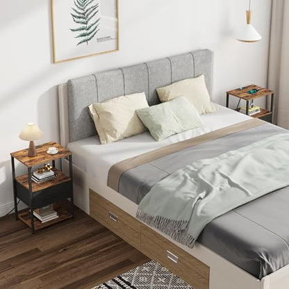 TUTOTAK Nightstand Set of 2, Night Stand with Charging Station, End Table, Bedside Table with Fabric Drawer, Side Table for Livingroom and Bedroom, Brown TB01BB0692 - color: Brown, style: Plug