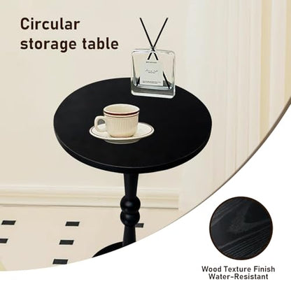 Small Side Table, Drink Table for Small Spaces, Modern Accent Table Martini Table with Solid Wood Leg, Round End Tables Living Room for Bedroom and Office (Black) - color: Black