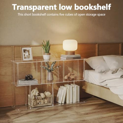 3-Tier Acrylic Wide Bookshelf 11.8''D X 47.2''W X 24.6''H Cube Organizer Shelf with Large Storage Easy Assembly for Home Office Living Room Bedroom