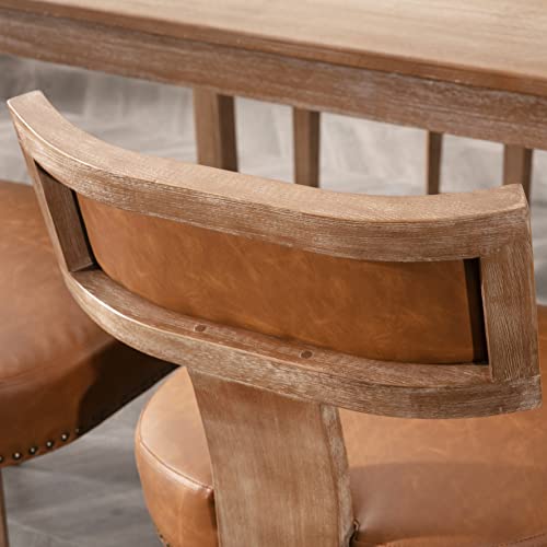 RIVOVA Mid Century Modern Dining Chairs Set of 4, Farmhouse Dining Chairs with Nailhead Trim, Faux Leather Upholstered Dining Room Chairs Kitchen Chairs with Wood Legs, Brown - color: Brown Nailhead