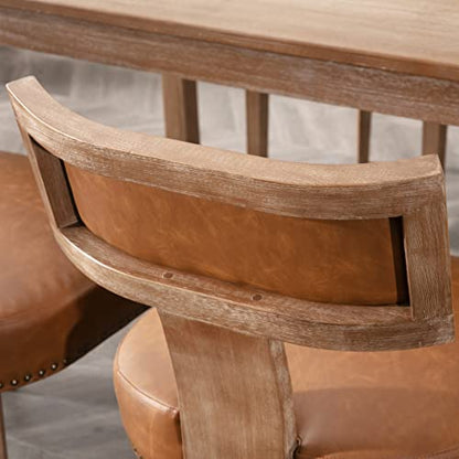 RIVOVA Mid Century Modern Dining Chairs Set of 4, Farmhouse Dining Chairs with Nailhead Trim, Faux Leather Upholstered Dining Room Chairs Kitchen Chairs with Wood Legs, Brown - color: Brown Nailhead