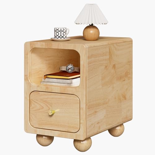 11.7” Small Narrow Nightstand, Solid Wood Nightstand with Drawers, Natural Mid Century Modern Nightstand, Small Beside Table with Open Storage Shelf for Bedroom - color: A.natural, size: 11.7*15*18.5 Inch