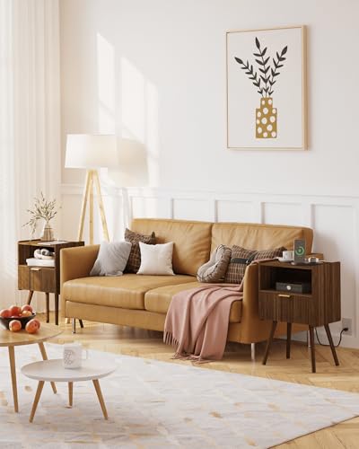 JOONEE Nightstand with Outlet,Modern Bedside Table with Storage Drawer and Open Wood Shelf, for Living Room, Bedroom and Small Spaces, Accent Night Stand with Solid Wood Legs, Easy Assembly,Brown - color: Walnut Brown-outlet