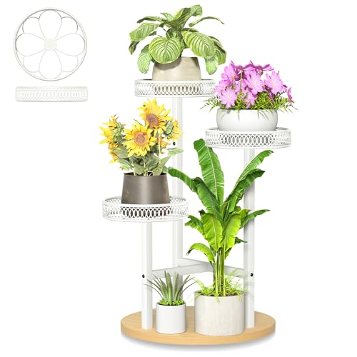 White Stand Plants, 3-Tier Metal Plant Stands for Outdoor Indoor Plants,Heavy Duty Flower Pot Stands for Multiple Plants,Decoration Display Racks for Patio Garden -WhiteFlower - color: WhiteFlower, size: 3-tiers