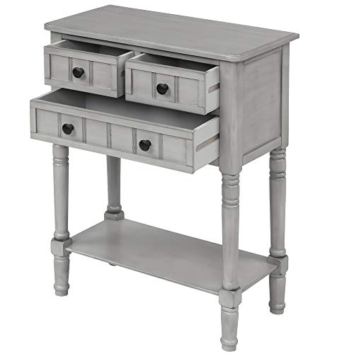 RuiSiSi Narrow Entryway Table with Three Storage Drawers, Small Console Table with Bottom Shelf for Entryway Foyer, Gray Wash