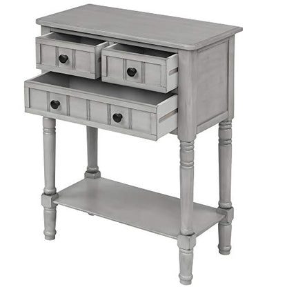 RuiSiSi Narrow Entryway Table with Three Storage Drawers, Small Console Table with Bottom Shelf for Entryway Foyer, Gray Wash