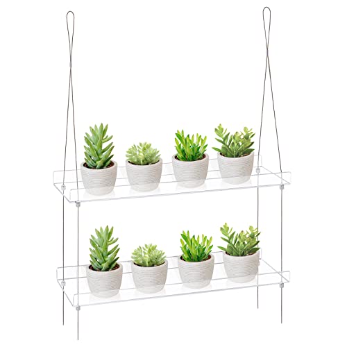 Sumerflos 2-Tier Acrylic Window Boxes Plant Shelves for Window of Kitchen, Bedroom, Living Room, 16 Inch Wall Flower Double Hanger Boxes Adjustable Hanging Shelves for Indoor Plants, Succulents - color: Clear, size: 2-Tier