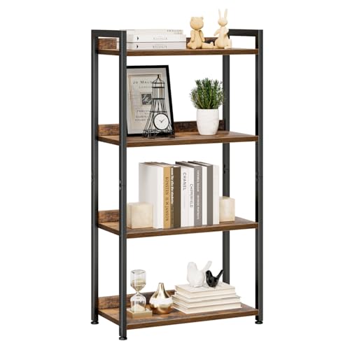 NUMENN Bookshelf, 4 Tier Bookshelves, Home Office Bookcase Shelf Storage Organizer, Free Standing Storage Shelving Unit for Bedroom, Living Room and Home Office, Vintage - color: Vintage, size: 4 Tier(Wide)