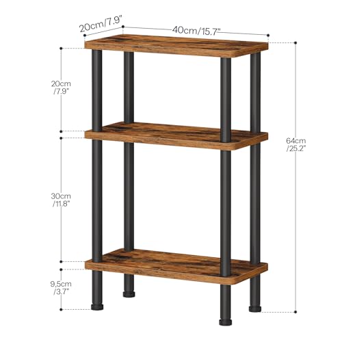 HOOBRO Narrow Side Table Set of 2, 3-Tier Slim End Table No Tools Needed, Twist-On Assembly, Skinny Nightstand Sofa Storage Shelf for Living Room, Bedroom, Study, Rustic Brown and Black BF246BZP201 - color: Rustic Brown + Black