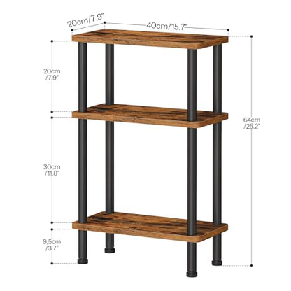 HOOBRO Narrow Side Table Set of 2, 3-Tier Slim End Table No Tools Needed, Twist-On Assembly, Skinny Nightstand Sofa Storage Shelf for Living Room, Bedroom, Study, Rustic Brown and Black BF246BZP201 - color: Rustic Brown + Black