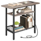 HOOBRO Side Table, Narrow End Table with Shelf, Charging Station, Wide Storage Tabletop, 3-Tier Bedside Tables for for Small Spaces, Living Room, Bedroom, Greige and Black BG366UBZ01 - color: Greige + Black