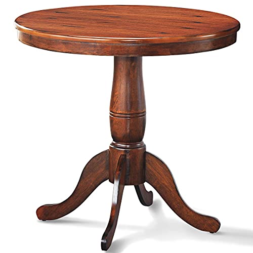 Giantex Round Dining Table for 2-4 People, 32" D X 30" H Wooden Kitchen Table with Spacious Table Top, Pedestal Base, Leisure End Tables for Bar, Kitchen, Dining Room, Restaurant, Walnut - color: Walnut, size: 32"Dx30"H