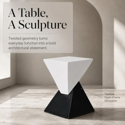 Black & White Hourglass Accent Side Table, Modern Sculptural Indoor & Outdoor End Table Geometric Square Patio Side Table for Living Room Garden Backyard Nightstand - color: 1pcs-black White