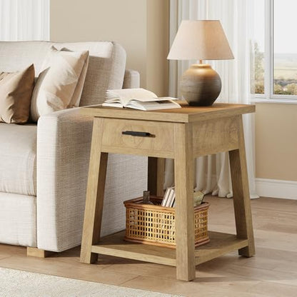 Tribesigns Side Table Set of 2, Wooden End Table with Drawer Storage, Rustic Nightstands for Bedroom, Living Room, Office and Small Spaces