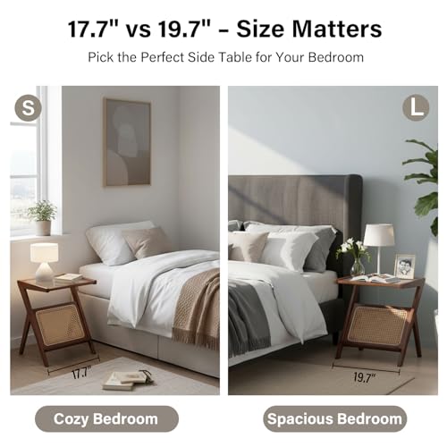Tiita 2 Pack Rattan Side Table, Mid Century Nightstand, Bamboo Accent Bedside Tables, Glass Coffee Tables, Boho Wooden End Table with Storage for Small Space, Living Room and Bedroom - color: 2 Pack Rattan-l-brown