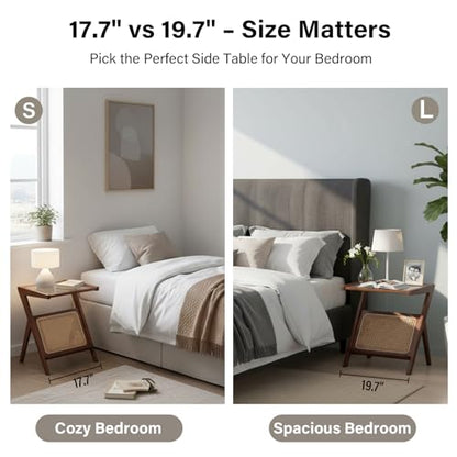 Tiita 2 Pack Rattan Side Table, Mid Century Nightstand, Bamboo Accent Bedside Tables, Glass Coffee Tables, Boho Wooden End Table with Storage for Small Space, Living Room and Bedroom - color: 2 Pack Rattan-s-brown