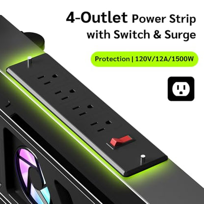 Computer Tower Stand with Charging Station and Cooling System | Adjustable Mobile CPU Holder with 4 Rolling Casters, Under Desk CPU Bracket PC Floor Cart PC Riser for Office, Home - color: Socket with Fan