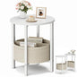 Vagusicc Side Table, Small Round End Table, Tall Accent Table with Storage Basket, Set of 2 Half Round Coffee Tables Half Moon Tables, Bedside Table, Modern Nightstand for Living Room Bedroom, White - color: White