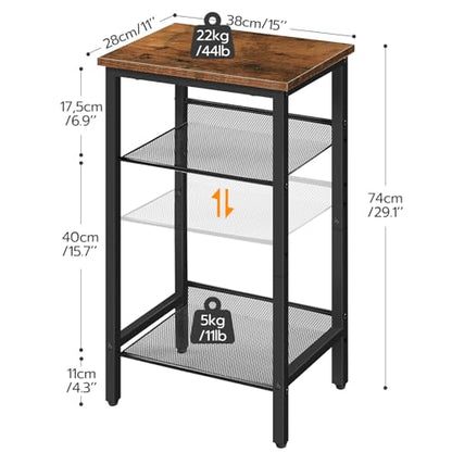 HOOBRO Side Table, 3-Tier Tall End Telephone Table with Adjustable Mesh Shelves, Small Entry Table for Living Room Bedroom Hallway or Office, Rustic Brown and Black BF01DH01G1 - color: Rustic Brown + Black
