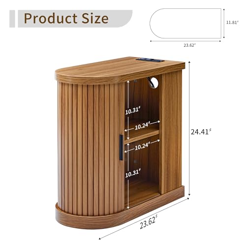 Turtle&Myrtle Nightstands with Charging Station, Narrow Side Table with Storage Doors and Shelves, Mid-Century Modern Bedside Table for Small Spaces Bedrooms, Walnut - style: Mid-Century Modern