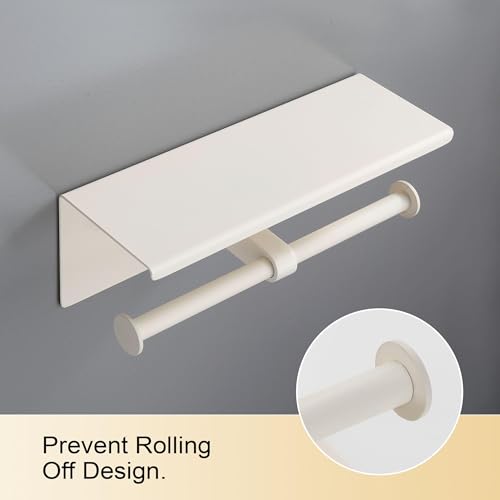 BGL Double Toilet Paper Holder with Shelf White Stainless Steel 304 Wall Mount Double Toilet Roll Holder for Bathroom - color: White