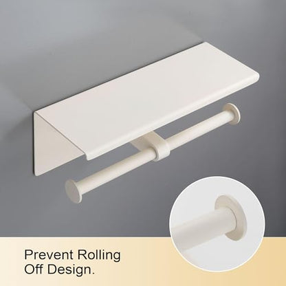 BGL Double Toilet Paper Holder with Shelf White Stainless Steel 304 Wall Mount Double Toilet Roll Holder for Bathroom - color: White