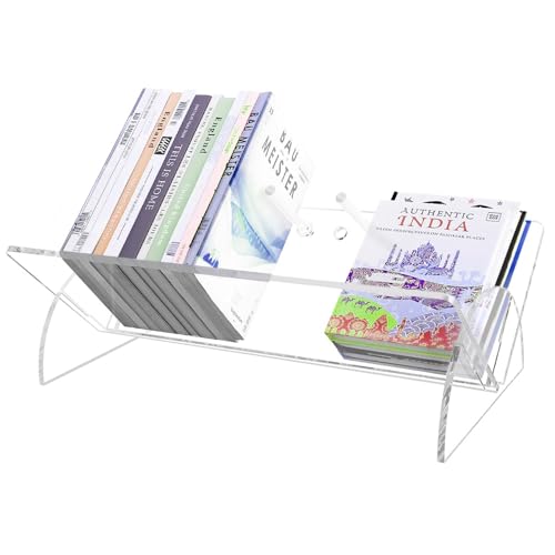 Picowe Acrylic Desktop Bookshelf, Transparent Tabletop Book Stand Organizer with Semi-Circular Base, Book Holder Display Rack for Books, CDs, Magazines