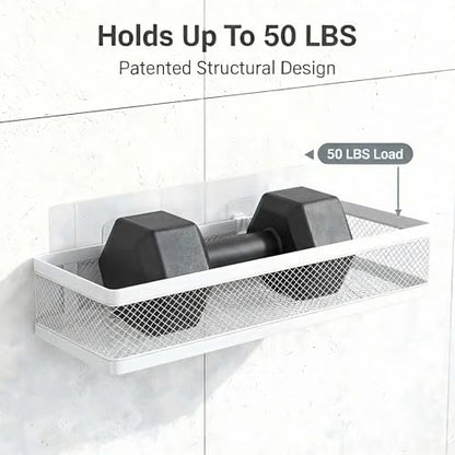 PUSDON 5-in-1 16.5" Extra Long Slim Wall Mount Wrapped Mesh Kitchen Organizer & Shower Caddy Kit, with Paper Towel Holder, Utensil Holder, Soap Dish, Holds 50LBS - White, Netting - color: White, size: 5-in-1 Full Mesh (16.5" Extra Long)