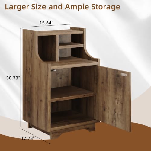 4ever2buy Oak Nightstand with Storage, 30" Tall Night Stand with Hutch | Farmhouse Tall Bedside Table End Table for Bedroom Living Room Sofa Office, Oak - color: Oak