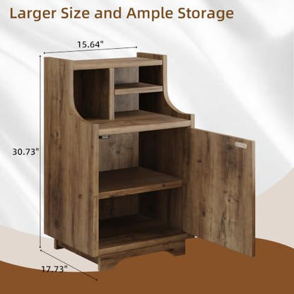 4ever2buy Oak Nightstand with Storage, 30" Tall Night Stand with Hutch | Farmhouse Tall Bedside Table End Table for Bedroom Living Room Sofa Office, Oak - color: Oak