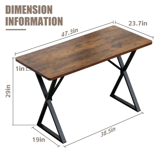 SMILHELTD Heavy Duty Office Desk 47.2" – 800 lbs Capacity, 45 lbs Net Weight Sturdy Computer Workstation, 1" Thicker Desktop, Strong Metal Frame, No Wobble for Home Office Gaming Vintage Brown