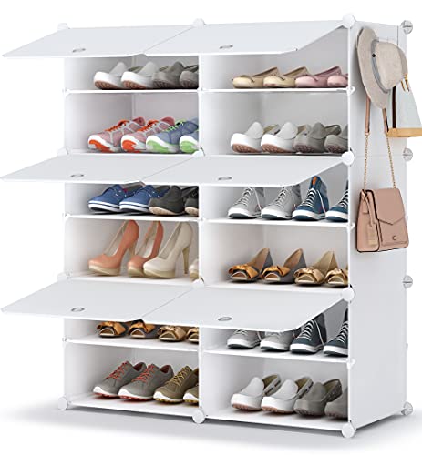 HOMIDEC Shoe Rack, 6 Tier Shoe Storage Cabinet 24 Pair Plastic Shoe Shelves Organizer for Closet Hallway Bedroom Entryway - color: White, style: 2 by 6