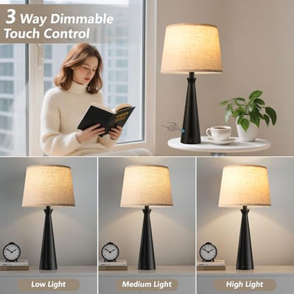 Seealle Modern Table Lamps Set of 2 - Touch Bedside Lamp for Nightstand with Dual USB C+A,3-Way Dimmable Nightstand Lamps for Living Room Bedroom End Table with Beige Shade(Bulb Included) - color: E. Black-Beige