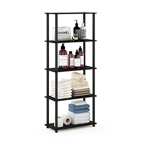 Furinno TURN-N-TUBE Storage Shelves, 5-Tier Book Shelf, Corner Shelf, Toolless Open Shelves, for Organization and Storage, Living Room, Garage, Home Office, Espresso - color: Espresso/Black, size: 5-Tier Round Tube