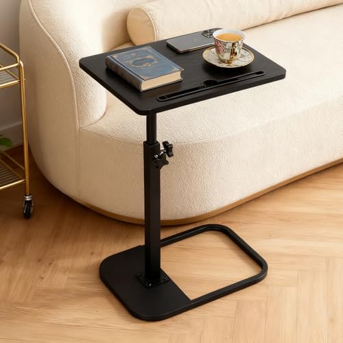 jessie Tv Tray C Table, Adjustable End Table for Couch 360° Swivel C Shaped End Table with Phone Tablet Slot for Living Room, Sofa, Bedside, Bathroom (Black) - color: Black