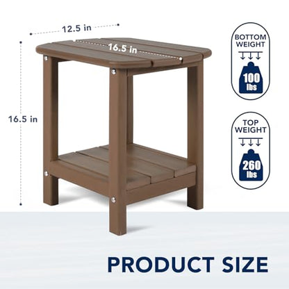 nalone Adirondack Side Table 16.5" Outdoor Side Table HDPE Plastic Double Adirondack End Table Small Table for Patio(Wood) - color: Brown