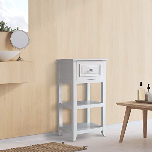 Teamson Home Dawson Side Table with Drawer and Open Shelves, White | 1 Drawer, Open Shelves, Bathroom Kitchen Bedroom Living Room Storage, Organizer