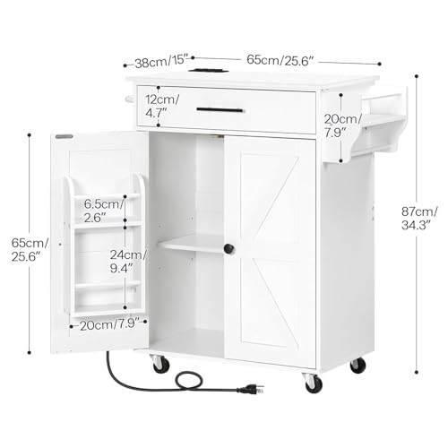 HOOBRO Kitchen Island with Power Outlet, Kitchen Storage Island with Large Worktop, Spice Rack and Drawer, Rolling Kitchen Island Cart on Wheels, for Kitchen and Dining Room, White WT88UZD01 - color: White