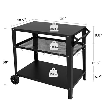 LEETOLLA Outdoor Grill Cart with Wheels, BBQ Prep Table | 3-Tier Rolling Cart, 200LBS Capacity, Cooking Station, Grill Stand, Metal Cart - color: Black