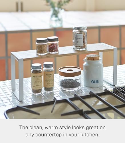 YAMAZAKI Home Kitchen Rack - Counter Storage Shelf Organizer Steel + WoodWhite