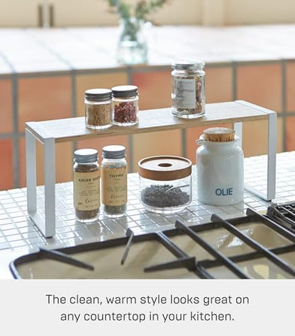 YAMAZAKI Home Kitchen Rack - Counter Storage Shelf Organizer Steel + WoodWhite