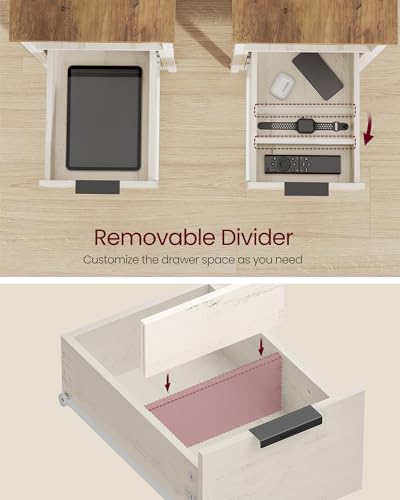 VASAGLE Side End Table with Charging Station, Slim Nightstand with 2 Drawers, Narrow Bedside Table for Living Room, Small Spaces, 18.9 x 11.8 x 24 Inches, Honey Brown and Rustic White ULET324W101S - color: Honey Brown + Rustic White, size: 18.9"D x 11.8"W