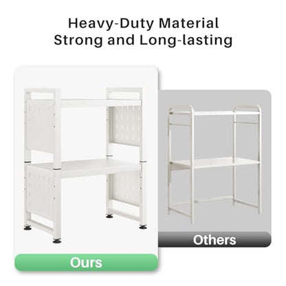 Microwave Stand, 3-Tier Expandable(17.4"-27.4") Microwave Oven Rack, Heavy Duty Adjustable Shelf with 9 hooks, Kitchen Organizer Storage Shelves for Pantry, Countertop, Coffee Bar, Office, Dorm, White - style: 3 Tier-White