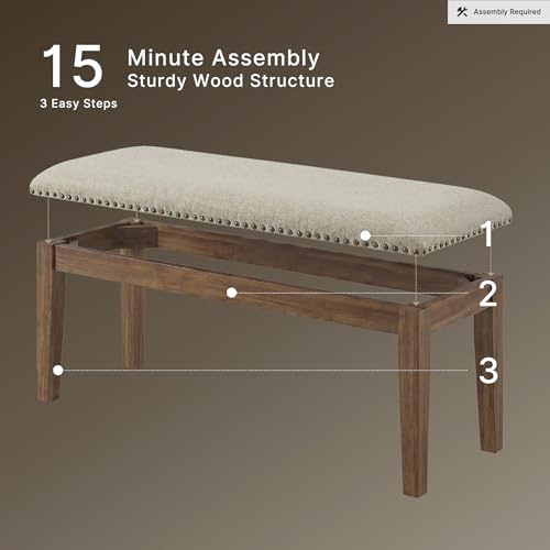 Signature Design by Ashley Moriville Casual Rustic Upholstered Dining Bench, Grey & Brown - color: Brown, size: Dining Height