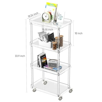 AQUIVER Acrylic Slim Storage Cart - 4 Tiers Narrow Rolling Cart - Utility Cart for Kitchen, Bathroom, Living Room, Laundry - 15.6 '' L x 10.2 '' W x 33.9 '' H