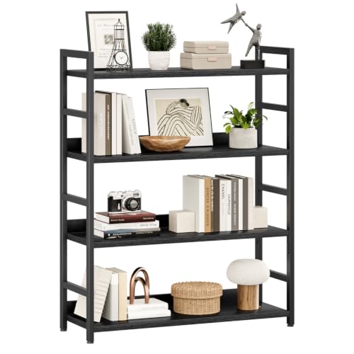 NUMENN 4 Tier Wide Bookshelf for Living Room and Home Office, Black | Bookshelves, Home Office Bookcase Shelf Storage Organizer, Free Standing Storage Shelving Unit for Bedroom - color: Black, size: 4 Tier(Extra Wide)