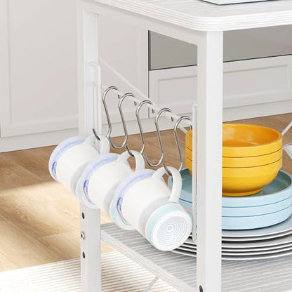 Mr IRONSTONE Microwave Cart 23.7'' for Small Space, 3-Tier Microwave Stand Coffee Cart Rolling Kitchen Utility cart on Wheels, White - color: White