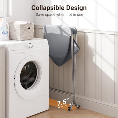 ELYKEN Laundry Cart with Wheels, 33”H Easy Rolling Laundry Hamper with Removable Liner Bag, Sturdy Metal Frame Clothes Basket with 4 Casters and 2 Brakes - color: Gray, size: 25.6"L x 22"W x 33"H