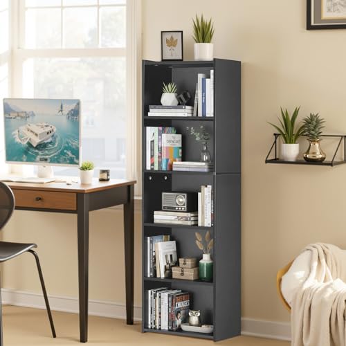 ZENY 5-Tier Shelf Bookcase, Freestanding Wood Storage Display Open Bookshelf for Home Office (Black) - color: Black
